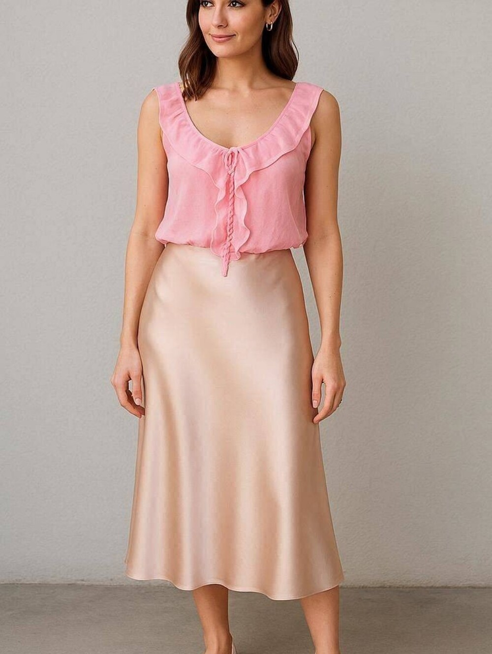 Vintage Sheer Pink Ruffle Camisole Top Sz M/L